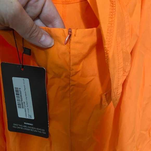 Pretty Little Things size 6 bright orange tie back long sleeve playsuit NWT - Picture 5 of 7